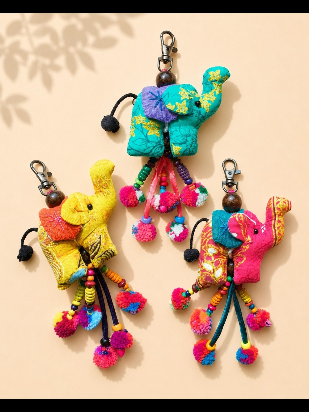 Colorful Elephant Pom-Pom Keychain Bag Charms